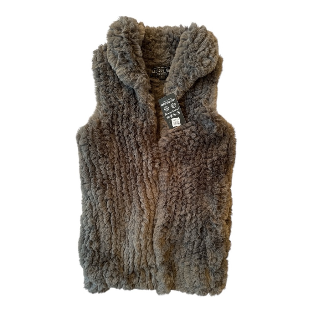 NWT Donna Saylers Fabulous Faux Fur Knitted Vest Slate Grey Size Medium - Picture 13 of 13